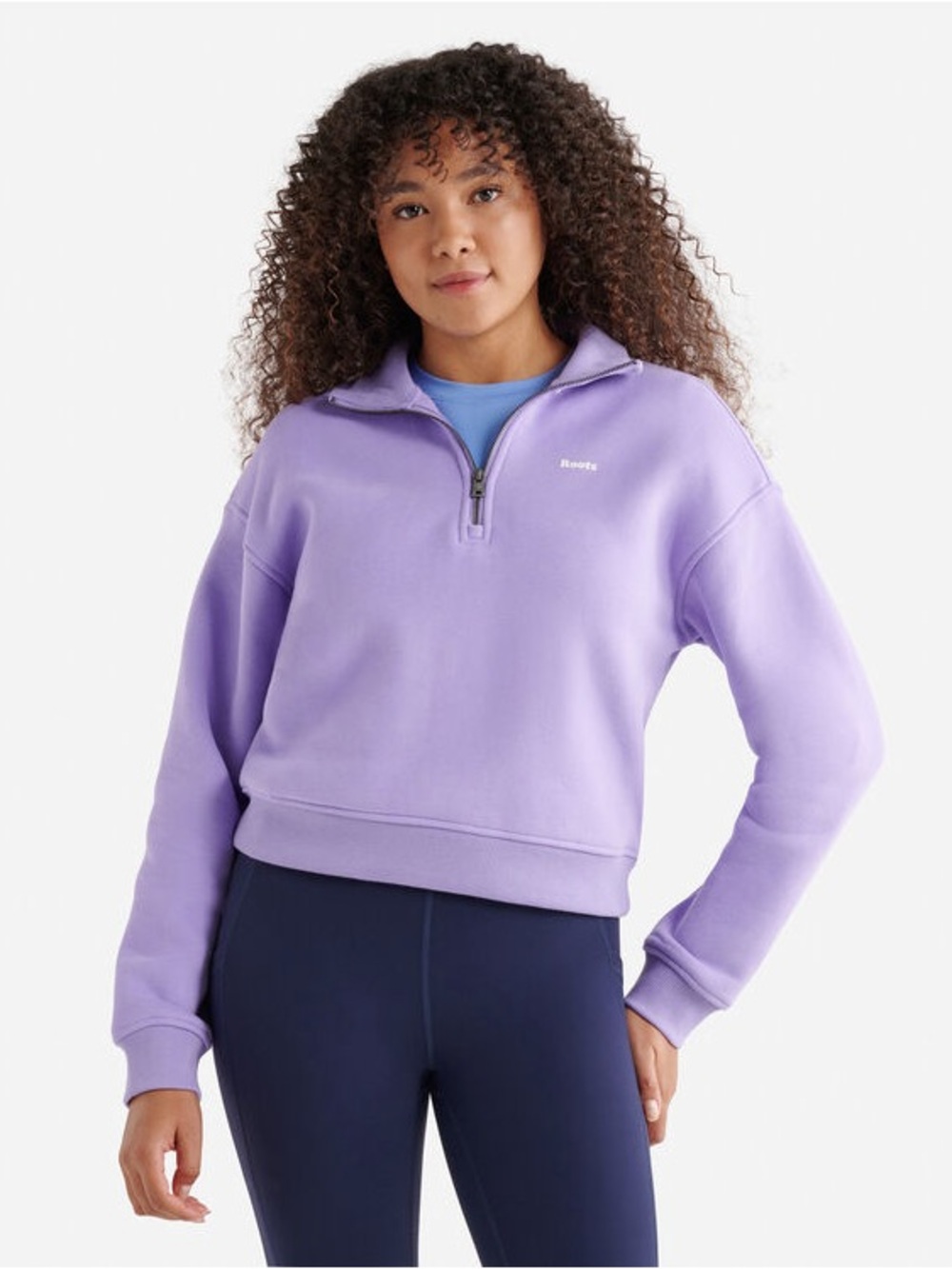 Roots Cloud Half Zip Cropped Sweatshirt Lavender XS